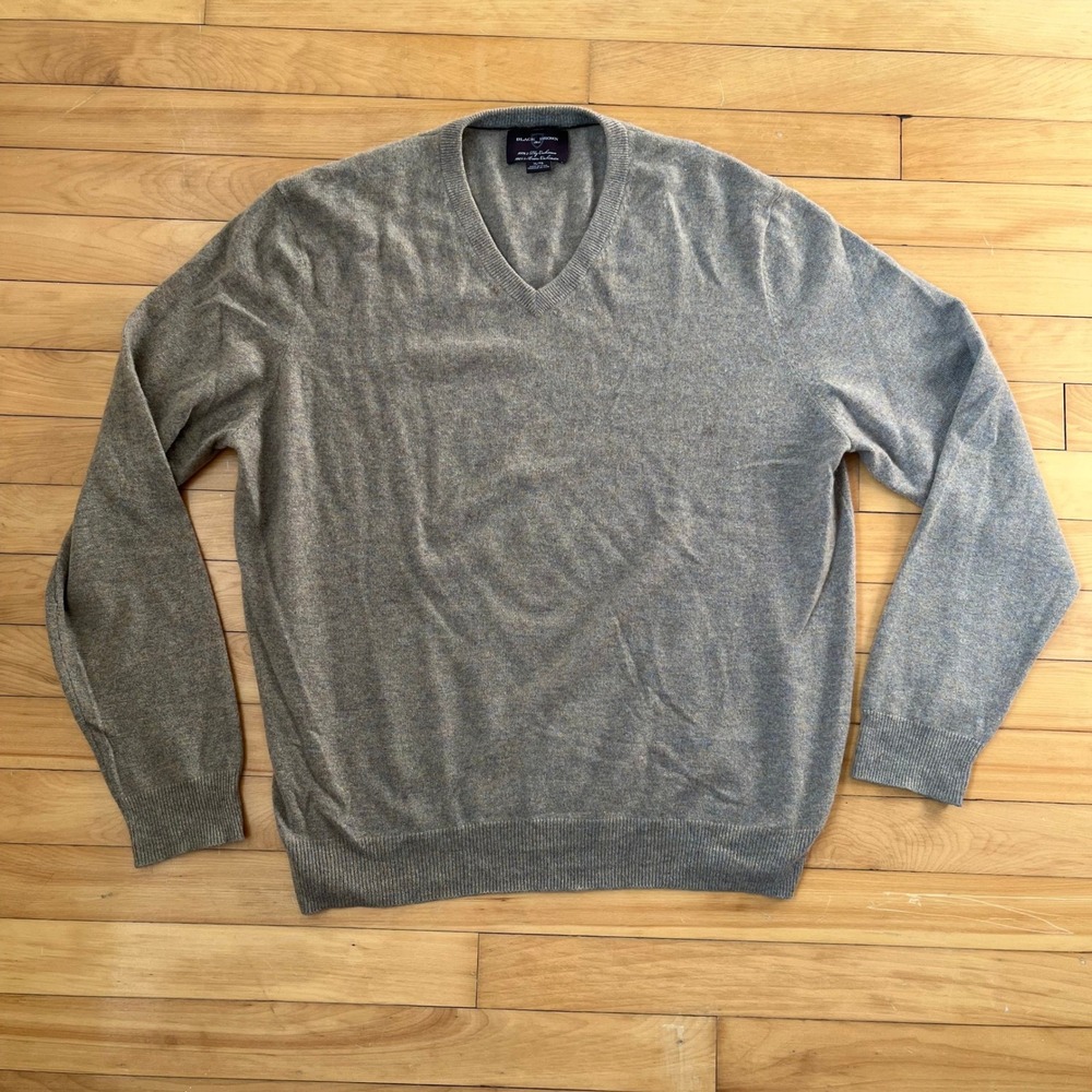 Black Brown 1826 Mens Cashmere Sweater V-Neck Grey 100% 2-Ply Pullover XL